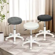 Levede Salon Rolling Stool PU Leather Swivel Stool with Wheels, Adjustable Hydraulic Drafting Chair with Footrest Ring, Multi-Purpose Massage Task Chair for Kitchen, Bar, Office