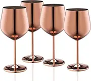 [WOTOR] Rose Gold Wine Glasses, Set of 4, 540 ml Stainless Steel Wine Glasses, Robust & Unbreakable Goblets Suitable for Outdoor, Camping, Pool, Travel