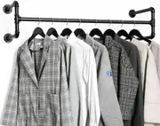 Fin Adjustable Pipe Clothes Rack Heavy Duty Detachable Wall Mounted Iron Garment Bar