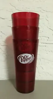 New (3) Dr. Pepper Restaurant Red Plastic Tumblers Cups 32oz Carlisle