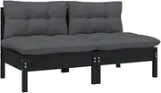 vidaXL 2-Seater Garden Sofa with Cushions - Durable Solid Pinewood Frame - Modular Outdoor Furniture Piece - Black with Anthracite Cushions
