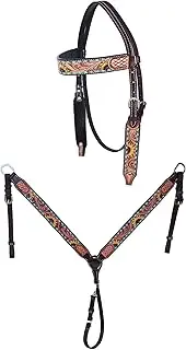 CHALLENGER Horse Western Leather Tooled Headstall Bridle Breast Collar Tack Set 78