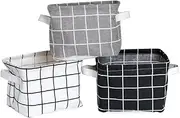 FocuH Stylish Storage Basket Cotton and Linen Fabric Mini Storage Cubes Nursery Storage Baskets with Handles for Shelves & Desks (Set of 3)