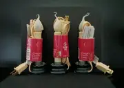 NEW 9" Set of 3 Country Candle Lamp Silicone Flickering Bulb Corded Holiday Deco