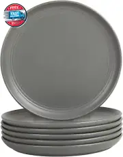 Double Line 8.25" Salad Plate, Set of 6, Matte Gray