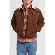 Brixton High-Pile Fleece Lined Corduroy Trucker Jacket in Pinecone Brown at Nordstrom, Size Large