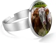 [FVQL] Adjustable Ring for Girls, farm pattern animals cow