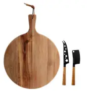 Gibson Elite 3 Piece Acacia Wood Charcuterie Serving Board and Cheese Knife Set