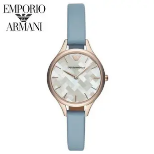 EMPORIO ARMANI 亞曼尼 AR11109《義大利時尚》32mm/薄型貝殼面百搭女款/玫瑰金x粉藍【第一鐘錶】