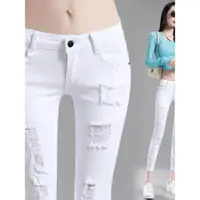 在飛比找ETMall東森購物網優惠-純白色低腰女夏季九分修身牛仔褲