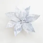 Poinsettia Clip Glitter Pearl Silver 25cm