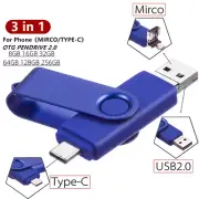 TYPE-C OTG 3 in 1 USB Memory Photo Stick Flash Pen Drive Android/Samsung/PC/Mac