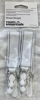 NWT Room Essentials Adjustable Bed Sheet Straps 4 Count White - Fits Any Sheets