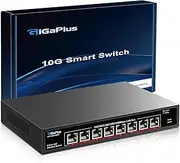 8 Port 10Gb Ethernet Switch Unmanaged, 8X10Gbe Base-T Ports GiGaPlus 10G Network Switch for 10Gbps NAS, WiFi7 Router, 10Gbps Adapter/NIC. Desktop/19-inch Rack Mount, Plug and Play