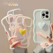 Clear Wave Heart Cover For iPhone 16 15 14 13 12 11 Pro Max Plus New Back Case
