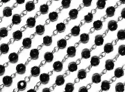 5' ft Black Glass Rosary Chain Faceted Beads Silver Rosary Necklace 6mm 5 Feet
