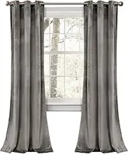 Lush Decor Prima Velvet Curtains Color Block Room Darkening Window Panel Set for Living, Dining, Bedroom (Pair), 84 in L, Gray