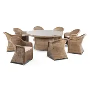 Plantation 8 Seater Outdoor Wicker Round Patio Dining Table And Chairs Setting