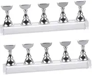 PACKOVE 2 Sets Acrylic Nail Tips Practice Display Stand Magnetic Crystal Holder with Stands Bar for Easy Nail Art Training Beautiful Chessboard Design Silver