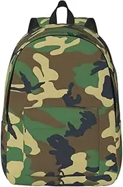 [BKDODKS] Green Military Camo Print Versatile And Stylish Canvas Backpack - Trendy Casual Bag, Work Travel Casual Bag