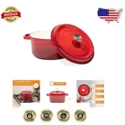 Stylish Red Cast Iron Dutch Oven - 5.2 Quart Enameled Pot for Oven and Stovetop