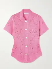 [Calle Del Mar] Calle Del Mar - Ivy Pointelle-knit Shirt - Pink - medium medium Pink