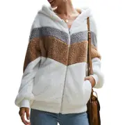 Womens Full Zip Up Sherpa Hoodie Fuzzy Fleece Jacket Oversized Fluffy Coat with Pockets- White
