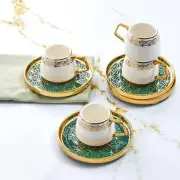 Porcelain Green Gold Coffee Cup Set for 6 - 12 Pc Espresso Cups & Saucers,