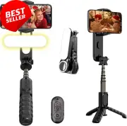 Smartphone Gimbal, Selfie Stick, LED Light, 360° Rotation, Bluetooth, Tripod