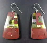 Kewa Artisan CONNIE CORIZ Multi Stone Inlay EARRINGS Pipestone Gaspeite Shell