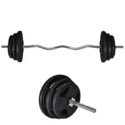 50kg Rubber Coated Ez Grip Cast Iron Weight Plate +120cm Curl Barbell Weight Set