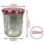 New 200ml Clear Glass Conserve Jar w White Red Screw Top Preserving Jam Jar
