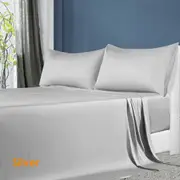 Softouch 100% Natural Premium Bamboo Sheet Sets Pillowcases Flat Fitted Sheet All Size Silver
