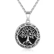 Fashion Titanium Steel Necklace Wishing Tree Pendant Tree of Life Men's Gift With Case