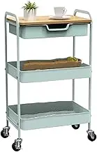 Trolley on Wheels Metal Rolling Storage Cart with Table Top, Modern Utility Cart On Wheels Kitchen Storage Trolley(Light Green)