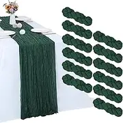 12 Pack Emerald Green Cheesecloth Table Runner 10FT Boho Gauze Fabric Table Runner 35 x 120 Inch Rustic Sheer Runner for Wedding Baby Shower Party Boho Table Decoration(Emerald Green)