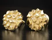 Men's Nugget Style Solid Metal Screw Back Earring 14k Yellow Gold Plated Silver