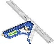 WORKPRO Combination Square 300mm/12Inch, Engineers Set Square, Stainless Steel Angle Ruler, Adjustable Carpentry Square 45/90 Degree with Bubble Level, Measuring Tool for Engineer Carpenter