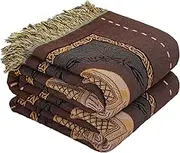 HOORDRY Boho Blanket, 100% Cotton, Double-Sided Muslin Bedspread, 200 x 230 cm, Ultra Soft and Cosy, Chair Cuddly Sofa Blanket & Bed Throw, Elephant Print, Brown