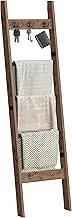 MOGELAFOO Throw Blanket Ladder for Living Room, 4-Tier Quilt Organizer Rack with 3 Removable Hooks, Farmhouse Ladder Holder for Bedroom, Natural Wood