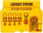 1482BP410 Covered Lockout Tagout Station with 4 Zenex Thermoplastic Padlocks, Ye