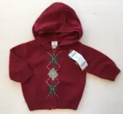 NWT Gymboree Family Portrait 3-6 Months Maroon Argyle Zip Sweater Hoodie