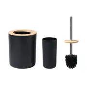 Takara Takae - Bathroom Accessory Set 2-Piece Bamboo Toilet Brusher and Rubbish Bin Black