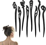 8 PCS Wood Hair Sticks Vintage Wooden Hair Pin Chinese Hair Pin Carved Hairpin Hair Natural Wood Hair Chopsticks for Hair DIY Accessory for Woman Girls