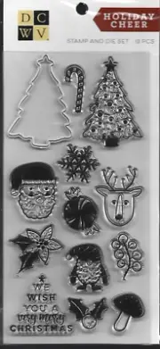 DCWV Clear Stamp & Die set HOLIDAY CHEER Christmas Tree Santa
