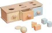 Montessori Multipurpose Drawer 3-in-1 Object Permanence Box Coin Box Shape Sorter Object Montessori Toy Shelf Permanence Toys for Babies Slide and Seek Ball Run Christmas Birthday for 12 Months +