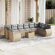 Outdoor Furniture Sets, Patio Furniture Set with Table, Chairs, Sofa, Cushions for Porch, Garden, Balcony, Terrace in Poly Rattan Beige