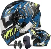 Motorcycle Modular Full Face Helmet Flip Up with Dual Visor Sun Shield DOT/ECE Approved