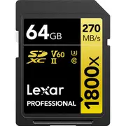 Lexar Professional 1800X V60 64GB 270MB/s Read & 180MB/s Write Gold Series SD Card