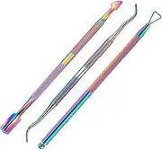 3-Piece Cuticle Pusher Set, Stainless Steel Cuticle Remover Tool for Manicure and Pedicure, Silver, Colourful Gradient